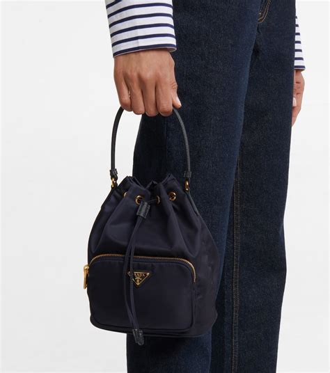 prada nylon bucket bag outfit|prada nylon tessuto shoulder bag.